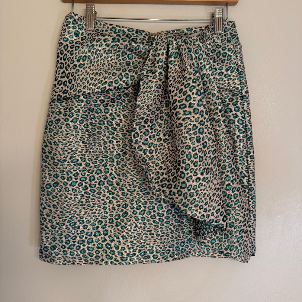Scanlan Theodore Leopard Print Skirt - Green, Black, Silver Size S/M